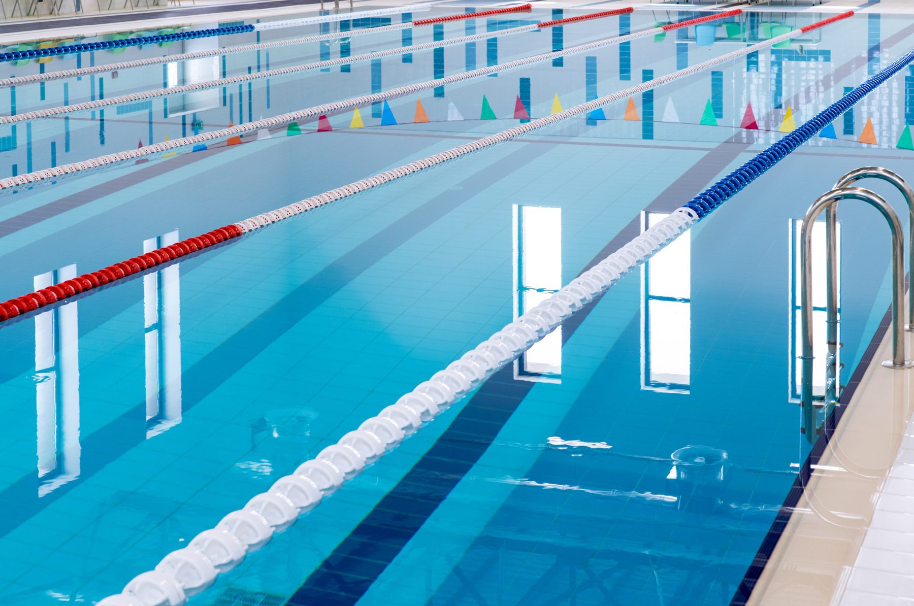 Indoor competition pool with lane lines